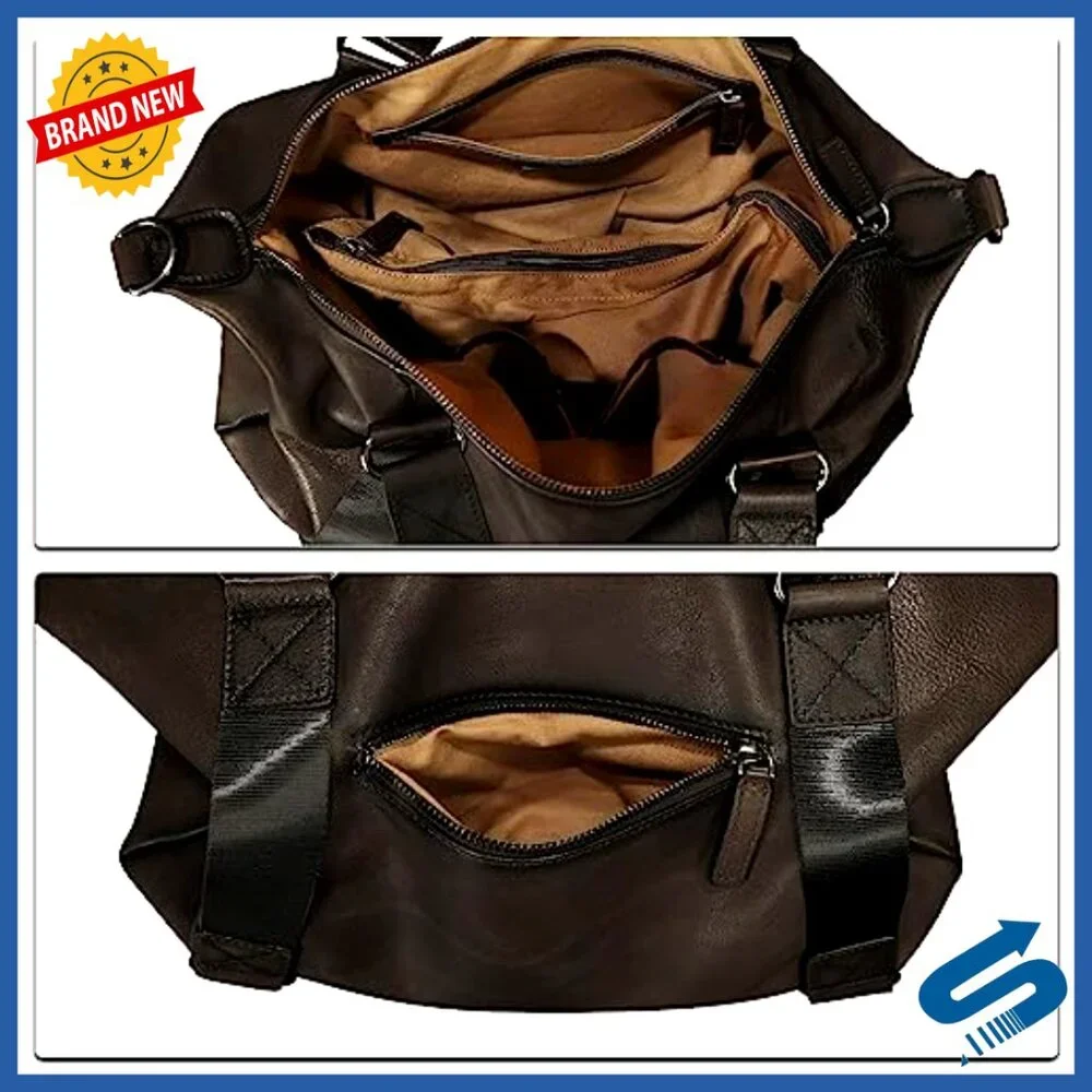 Genuine Leather Messenger Bag for Business Travel with Adjustable Strap
